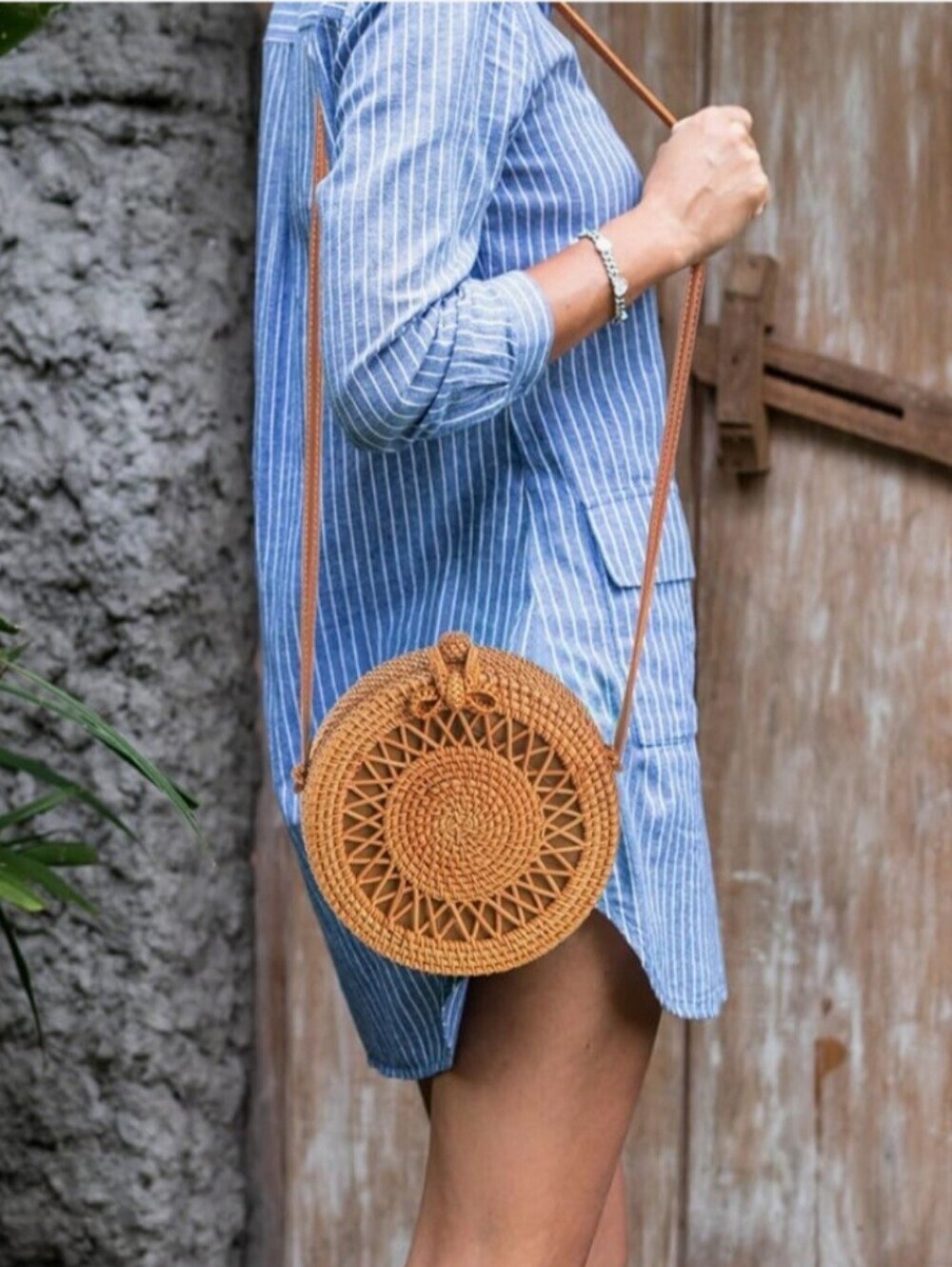 Unbranded Women's Round Rattan Bag Bohemian Style Handwoven Straw Crossbody